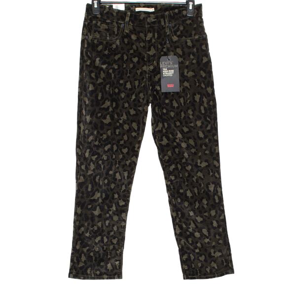 NWT Levis Pants 724 High Rise Straight Crop Leopard Velvet Retro Camo Grunge 31 - Picture 1 of 5